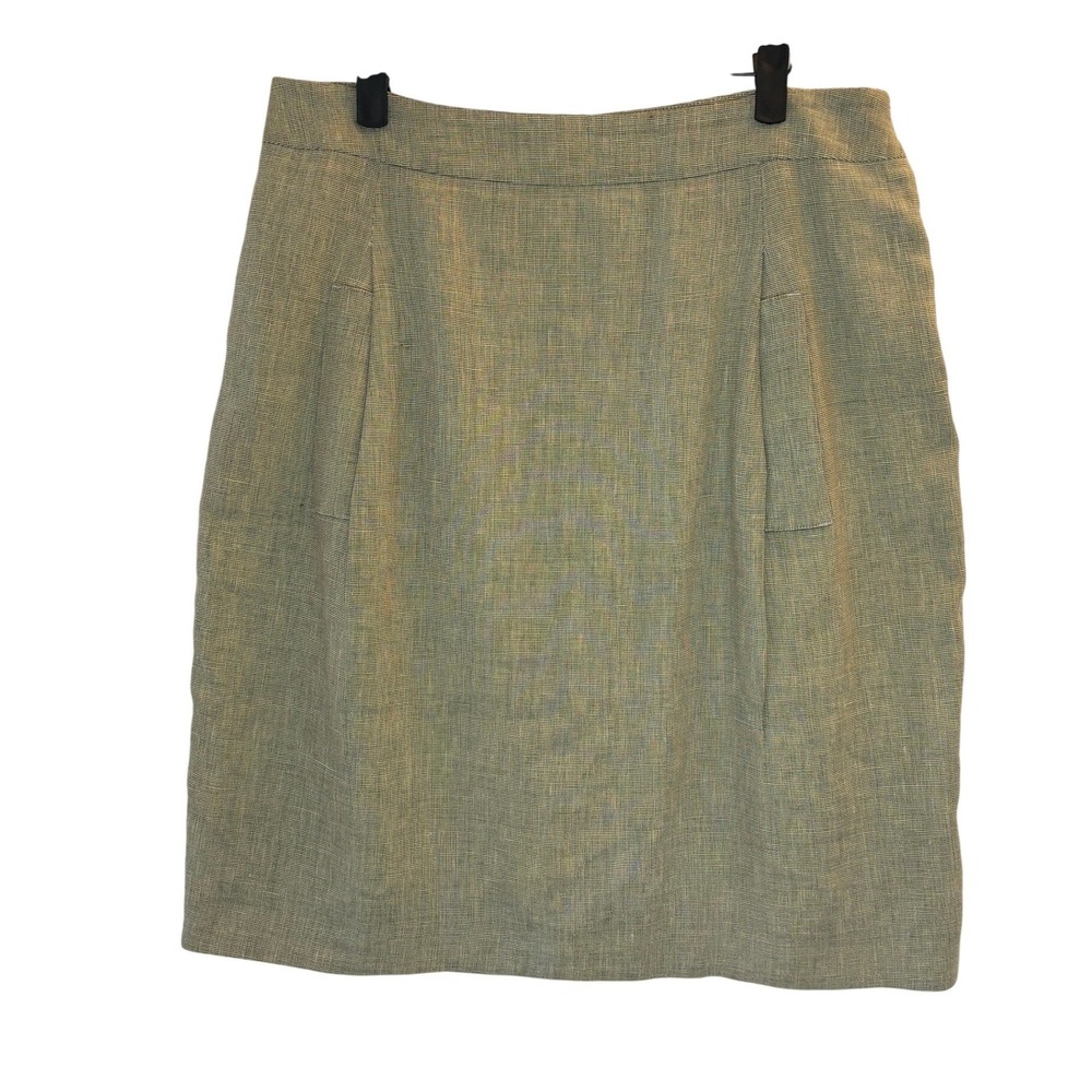 Akris Punto Pencil Skirt Size 10 Linen Blend Micro-Check Swiss Quiet Luxury